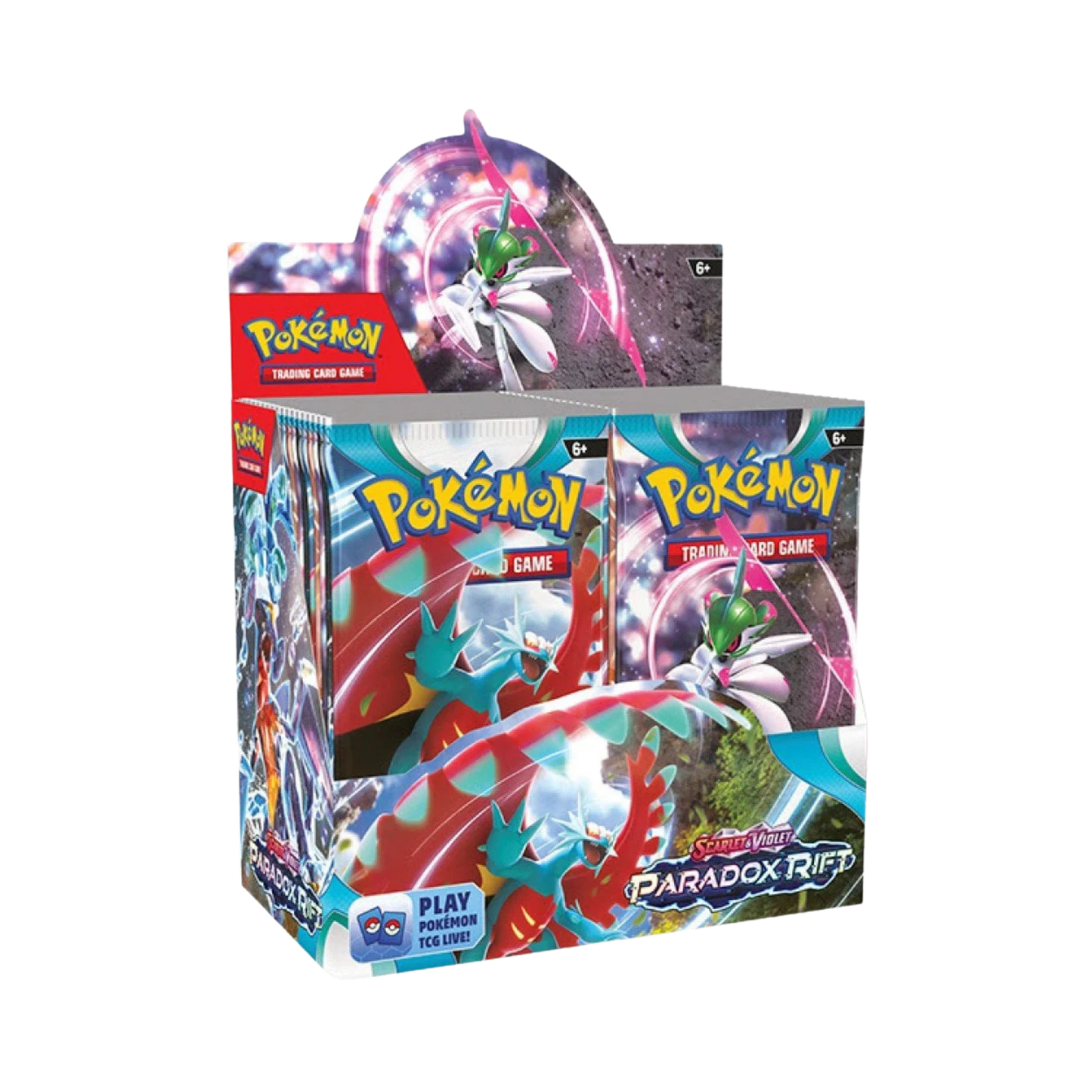 Pokémon trading card game box with colorful designs on a white background
