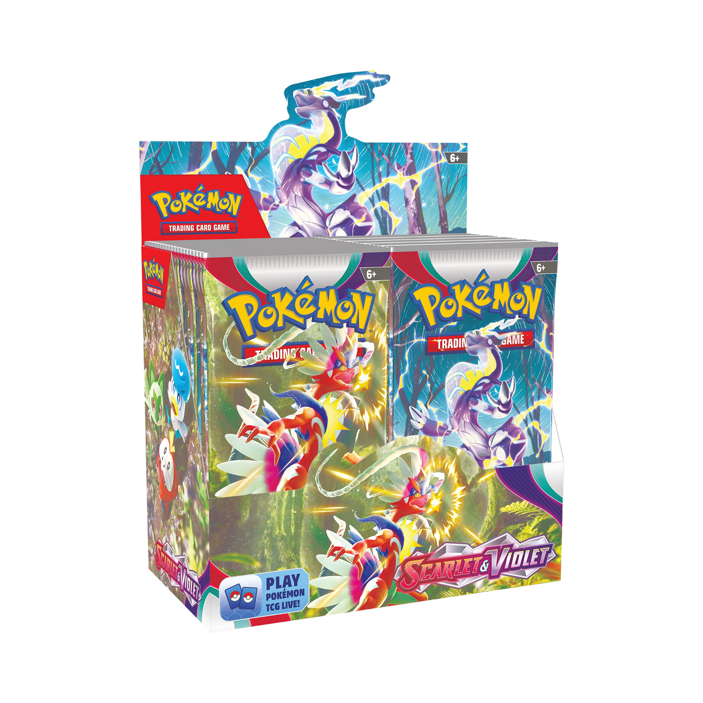 Pokémon trading card game packaging with colorful designs on a white background