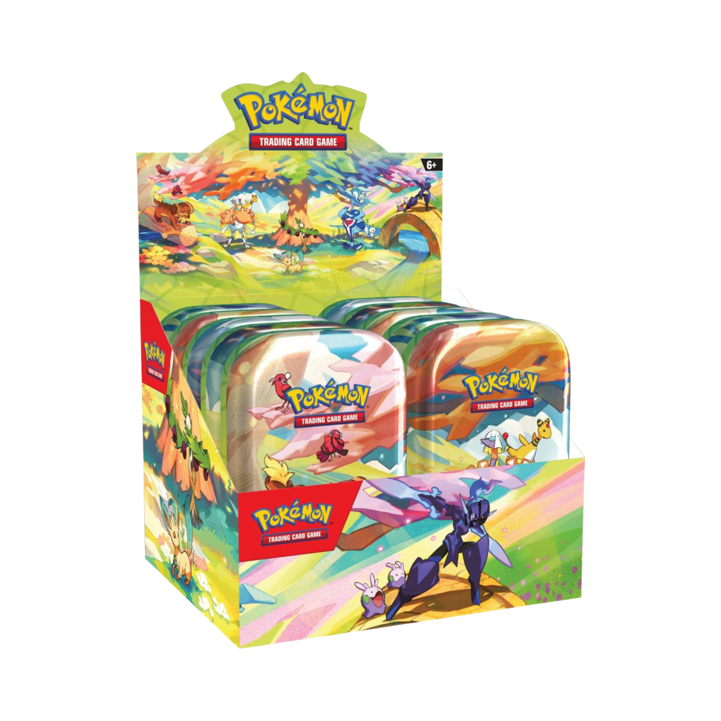 Pokémon trading card game packaging with colorful designs and Pokémon characters.