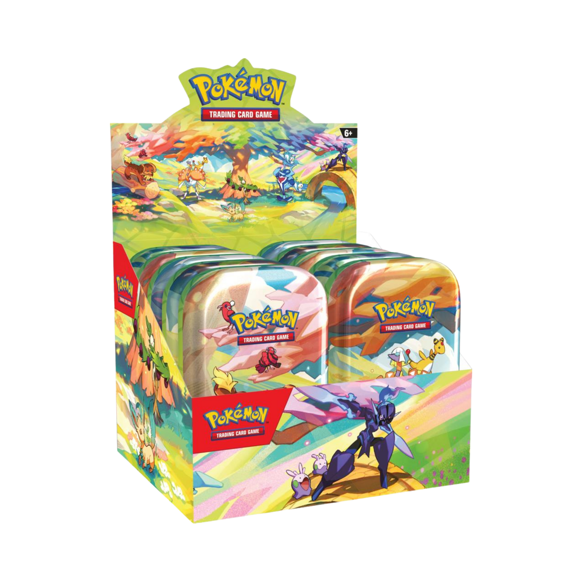 Pokémon trading card game packaging with colorful designs and Pokémon characters.