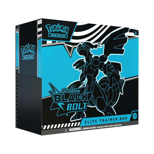 Collectors Pro Shop Caja Entrenador Élite Pokémon TCG Black Bolt Scarlet & Violet, con arte de Kyurem Negro.