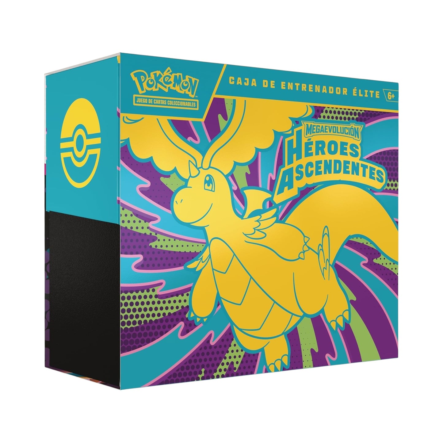 Collectors Pro Shop Caja de Entrenador Élite de Pokémon TCG: Héroes Ascendentes en español, con Dragonite amarillo y arte de Megaevolución.