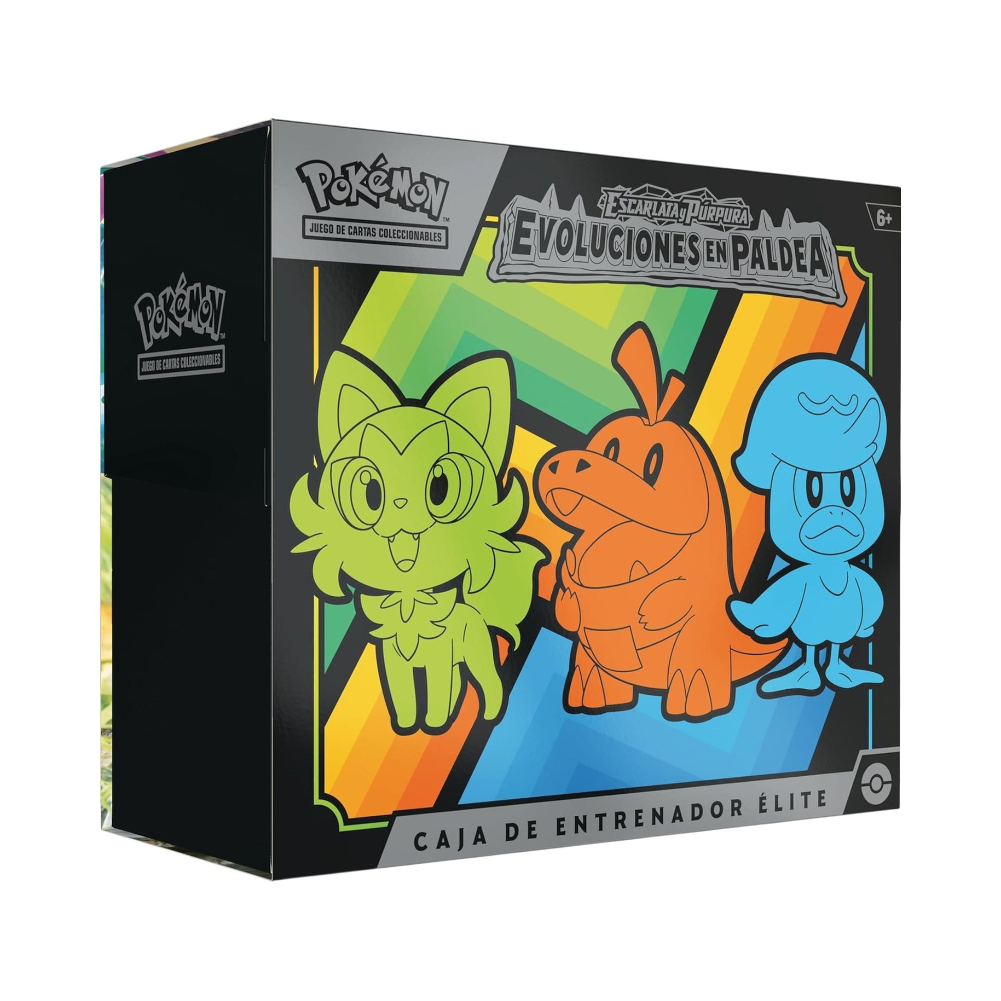 Collectors Pro Shop Caja de Entrenador Élite de Pokémon TCG, set Evoluciones de Paldea en español, con Sprigatito, Fuecoco y Quaxly.