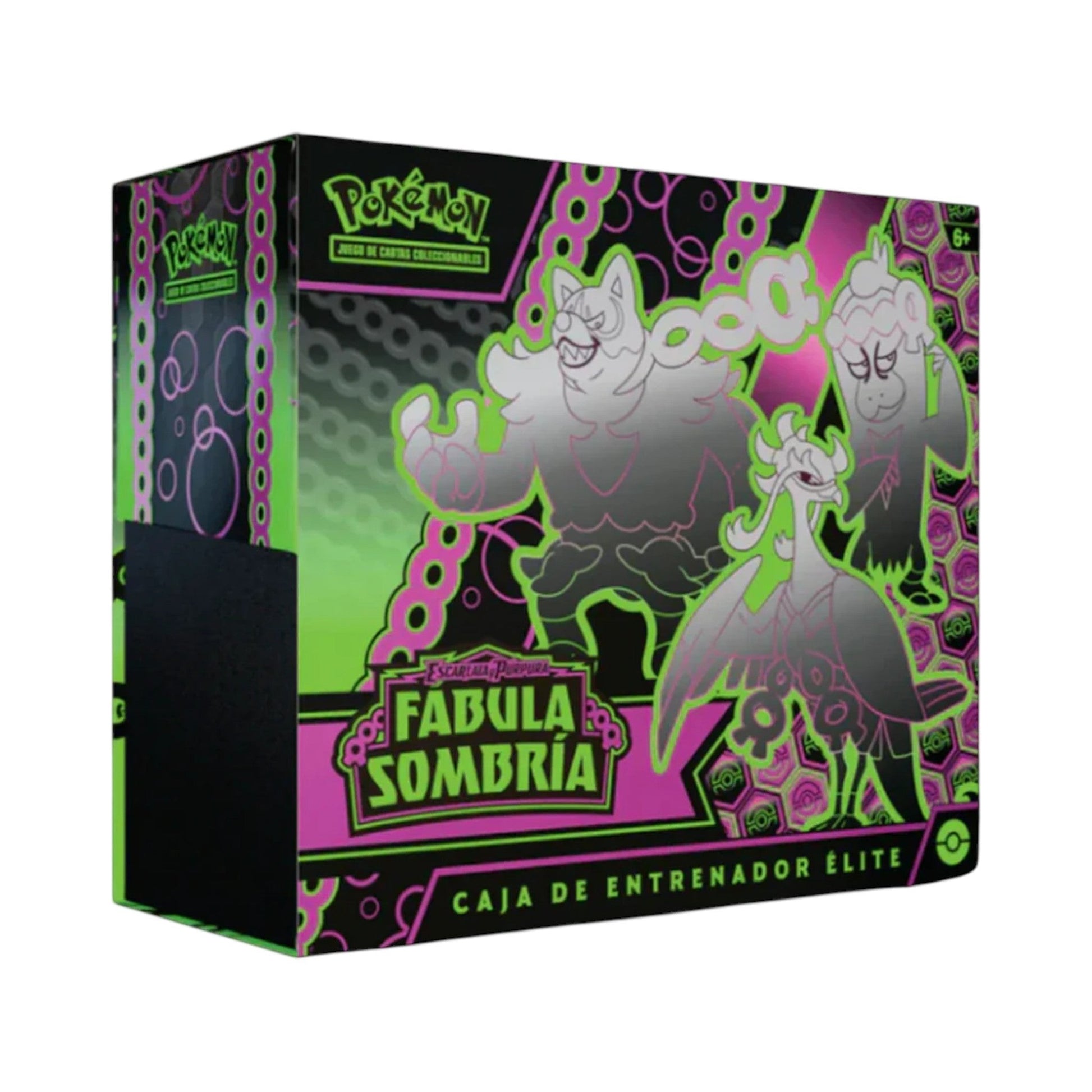 Collectors Pro Shop Caja de Entrenador Élite de Fábula Sombría Pokémon TCG en español, con arte de Pokémon.