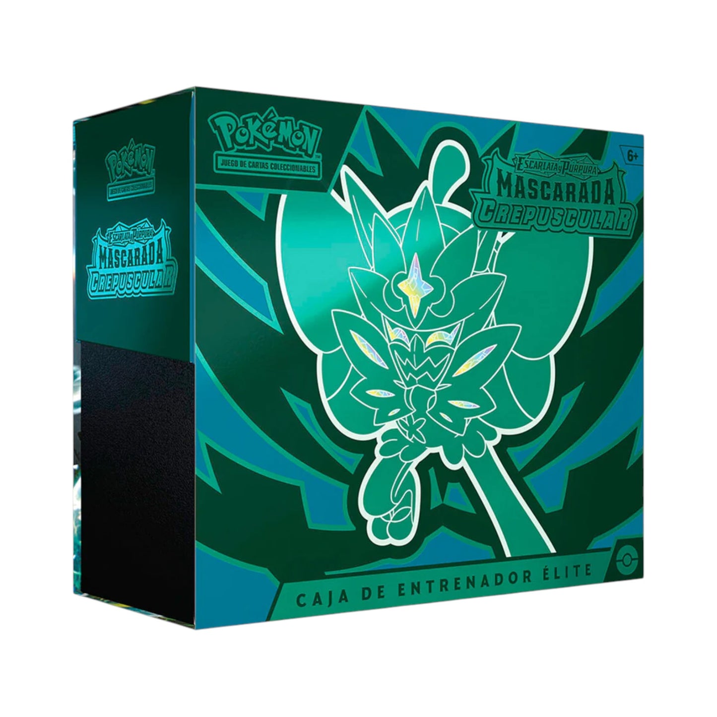 Caja de Entrenador Élite de Pokémon TCG Mascarada Crepuscular en español, con arte de Ogerpon. Collectors Pro Shop.