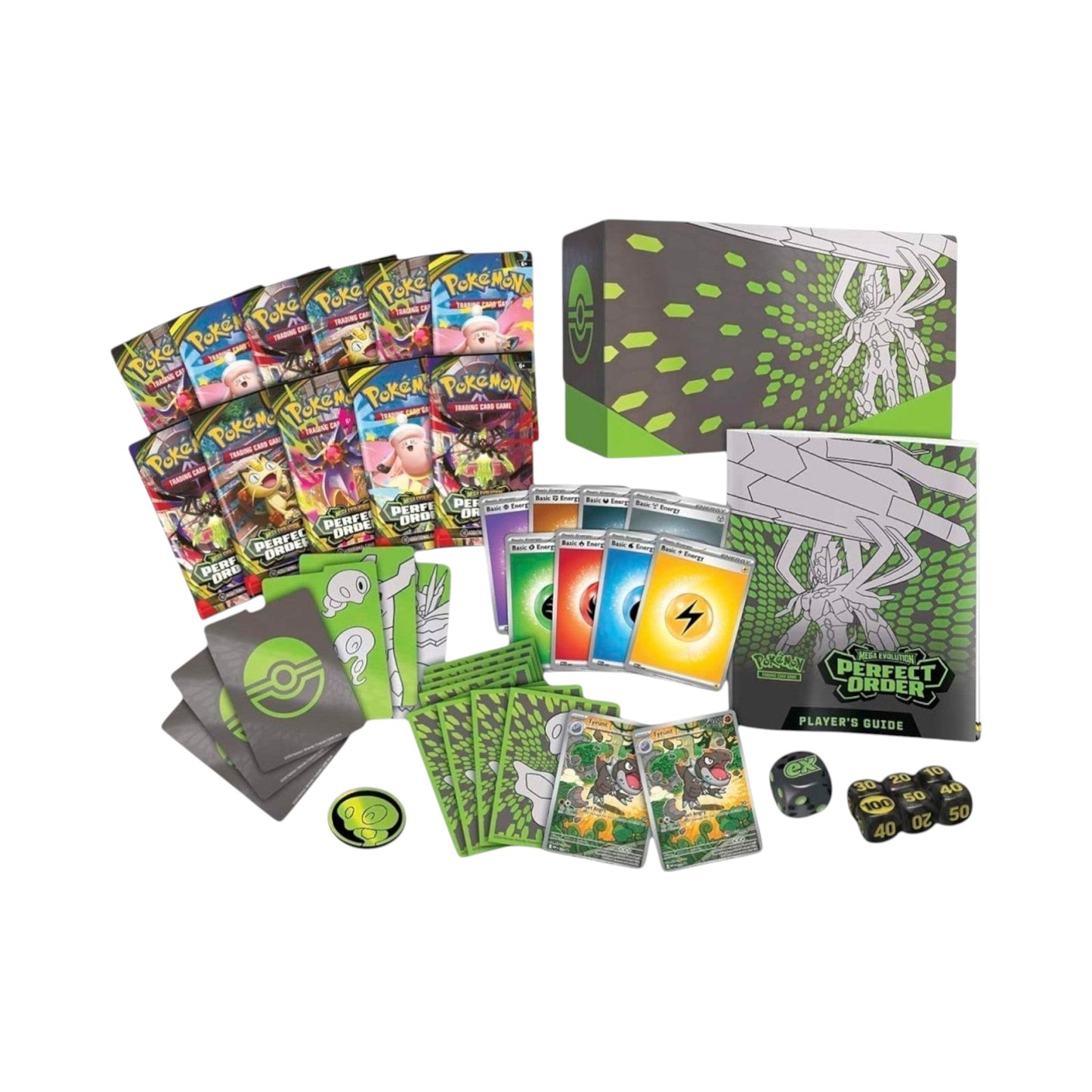 Caja de Entrenador Élite de Pokémon TCG Perfect Order de Collectors Pro Shop, con 9 sobres, cartas promo, fundas, energías y accesorios de juego.