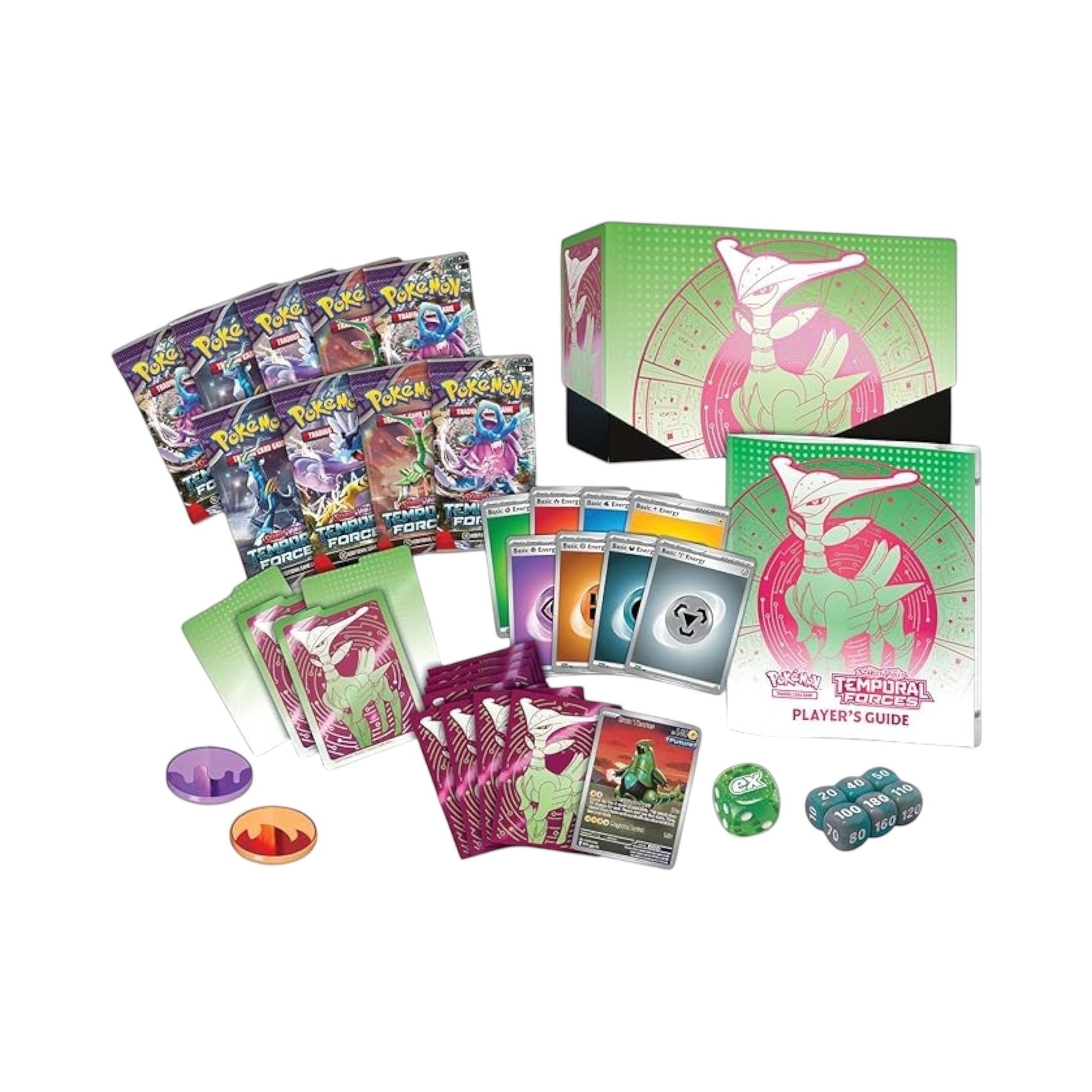 Collectors Pro Shop Caja de Entrenador Élite de Pokémon TCG Temporal Forces en inglés, con 9 sobres, carta promo, fundas, energías y accesorios de juego.