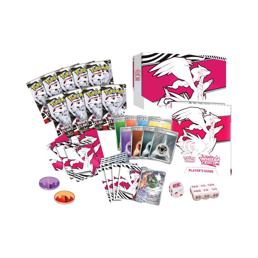 Collectors Pro Shop Caja de Entrenador Élite de Pokémon TCG: White Flare en inglés. Incluye 9 sobres, carta promo, fundas, energías y accesorios.