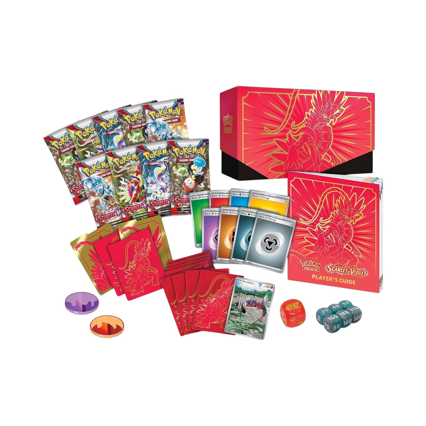 Collectors Pro Shop Caja de Entrenador Élite Scarlet & Violet (inglés) con 9 sobres, carta promo, fundas, energía y accesorios de juego.
